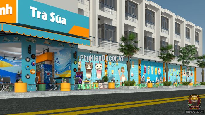 Tranh dán tường 3D quán Ăn vặt, Trà sữa tuổi Teen Tranh dán tường 3D quán Ăn vặt, Trà sữa tuổi Teen