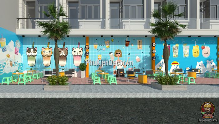 Tranh dán tường 3D quán Ăn vặt, Trà sữa tuổi Teen Tranh dán tường 3D quán Ăn vặt, Trà sữa tuổi Teen