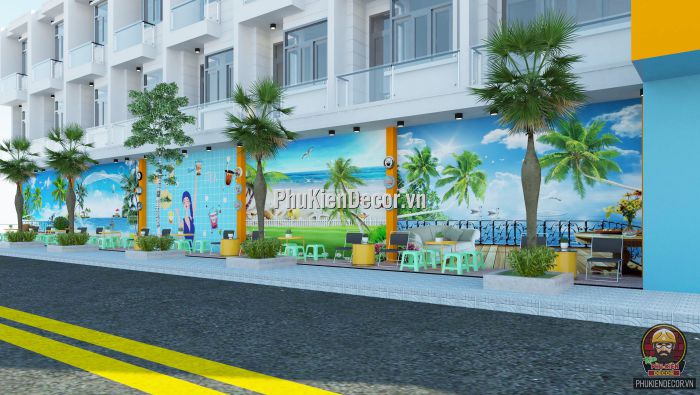 Tranh dán tường 3D quán Ăn vặt, Trà sữa tuổi Teen Tranh dán tường 3D quán Ăn vặt, Trà sữa tuổi Teen