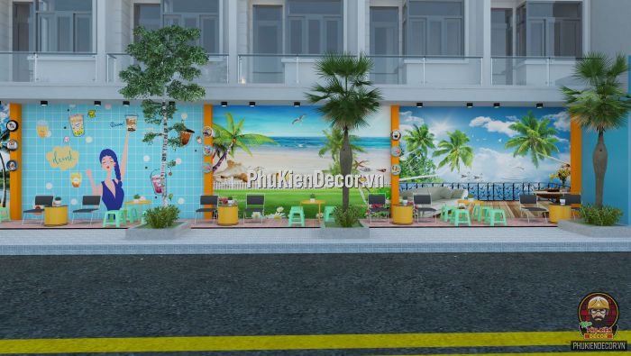 Tranh dán tường 3D quán Ăn vặt, Trà sữa tuổi Teen Tranh dán tường 3D quán Ăn vặt, Trà sữa tuổi Teen