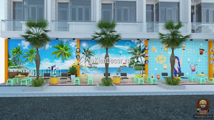 Tranh dán tường 3D quán Ăn vặt, Trà sữa tuổi Teen Tranh dán tường 3D quán Ăn vặt, Trà sữa tuổi Teen