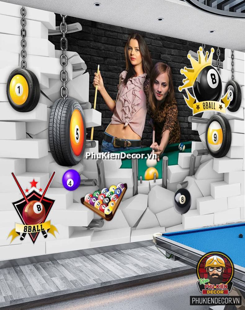 Tranh dán tường 3D Billiards độc đáo, ấn tượng, sang trọng Tranh dán tường 3D Billiards độc đáo, ấn tượng, sang trọng