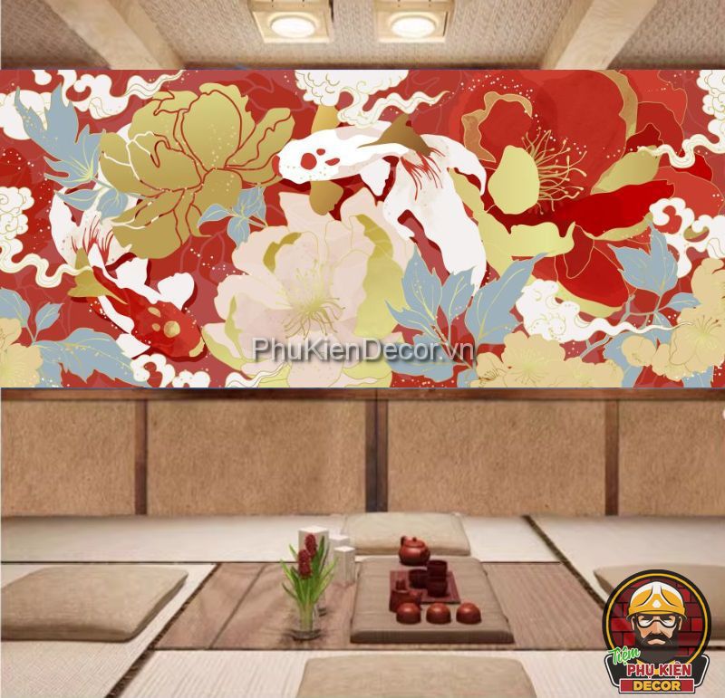 Tranh dán tường 3D cá Koi phong cách Nhật Bản Tranh dán tường 3D cá Koi phong cách Nhật Bản