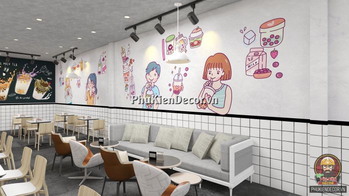 Tranh dán tường 3D chủ đề Trà sữa, dễ thương sang trọng và hiện đại Tranh dán tường 3D chủ đề Trà sữa, dễ thương sang trọng và hiện đại