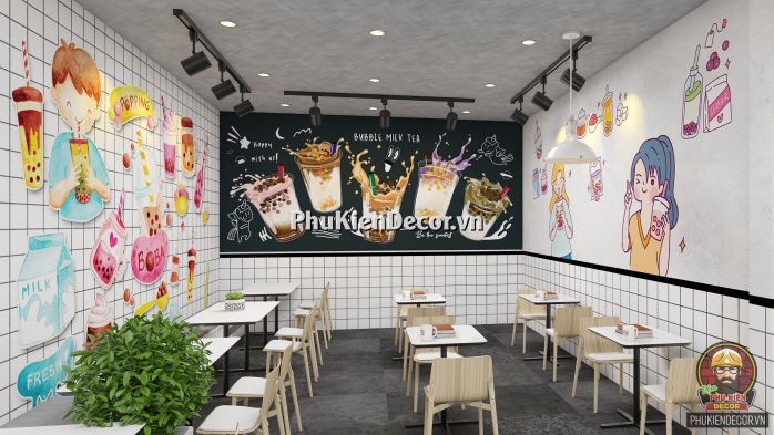 Tranh dán tường 3D chủ đề Trà sữa, dễ thương sang trọng và hiện đại Tranh dán tường 3D chủ đề Trà sữa, dễ thương sang trọng và hiện đại