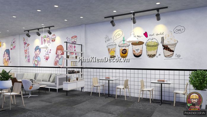 Tranh dán tường 3D chủ đề Trà sữa, dễ thương sang trọng và hiện đại Tranh dán tường 3D chủ đề Trà sữa, dễ thương sang trọng và hiện đại