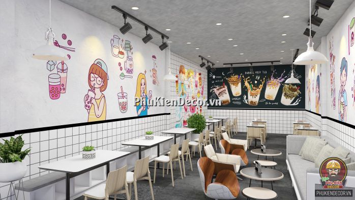 Tranh dán tường 3D chủ đề Trà sữa, dễ thương sang trọng và hiện đại Tranh dán tường 3D chủ đề Trà sữa, dễ thương sang trọng và hiện đại