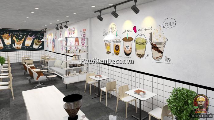 Tranh dán tường 3D chủ đề Trà sữa, dễ thương sang trọng và hiện đại Tranh dán tường 3D chủ đề Trà sữa, dễ thương sang trọng và hiện đại