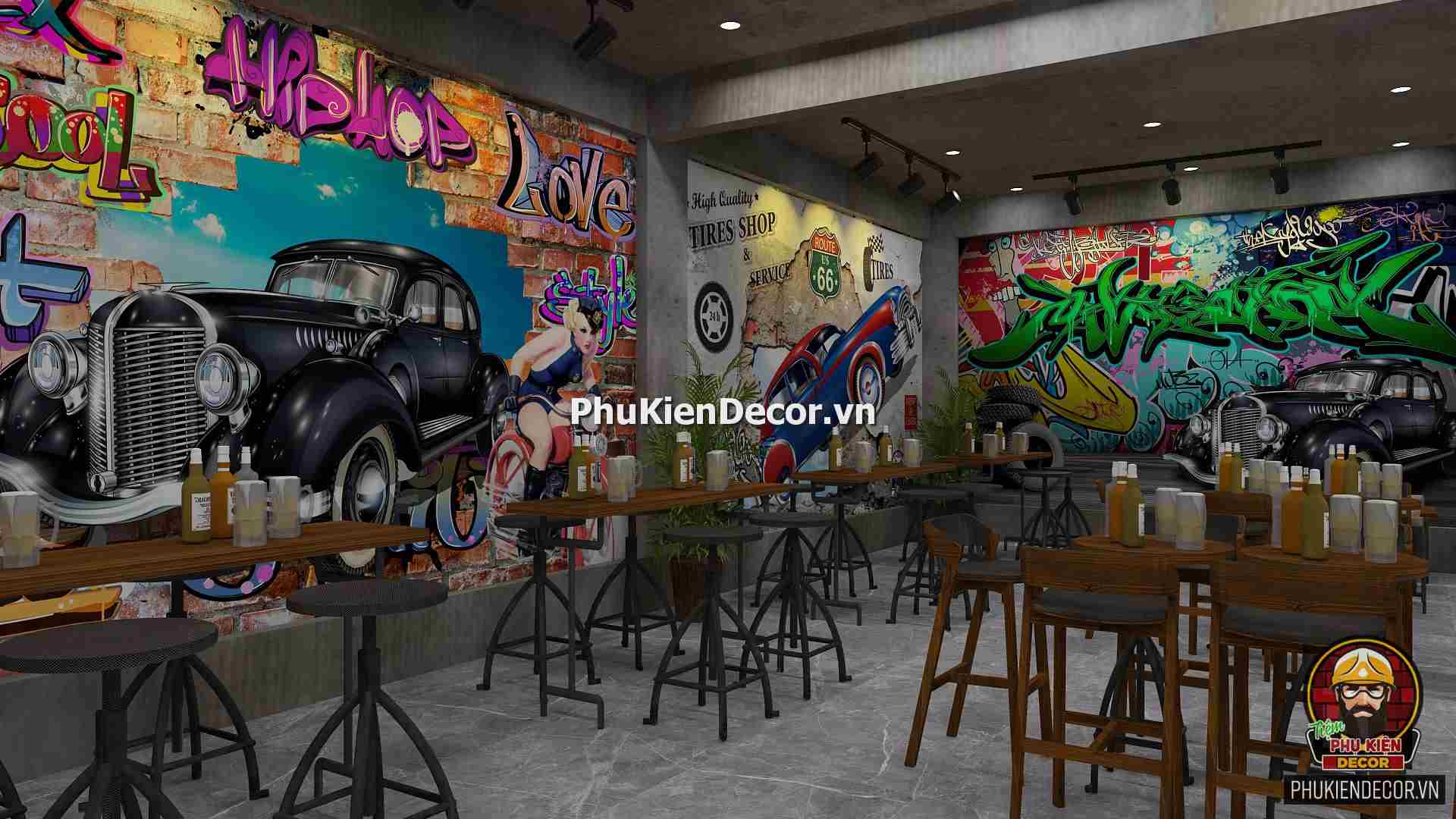 Tranh dán tường 3D Ô To cho tín đồ Đam mê Tốc độ, thích hợp Trang trí Nhà Hàng, Bar, Bia, Quán Nhậu Tranh dán tường 3D Ô To cho tín đồ Đam mê Tốc độ, thích hợp Trang trí Nhà Hàng, Bar, Bia, Quán Nhậu