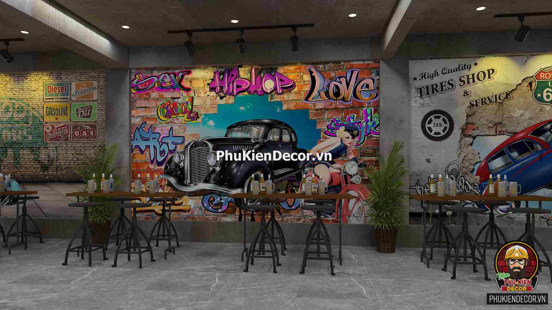 Tranh dán tường 3D Ô To cho tín đồ Đam mê Tốc độ, thích hợp Trang trí Nhà Hàng, Bar, Bia, Quán Nhậu Tranh dán tường 3D Ô To cho tín đồ Đam mê Tốc độ, thích hợp Trang trí Nhà Hàng, Bar, Bia, Quán Nhậu