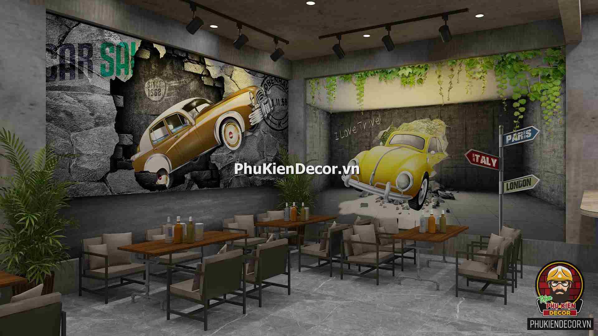 Tranh dán tường 3D Ô To cho tín đồ Đam mê Tốc độ, thích hợp Trang trí Nhà Hàng, Bar, Bia, Quán Nhậu Tranh dán tường 3D Ô To cho tín đồ Đam mê Tốc độ, thích hợp Trang trí Nhà Hàng, Bar, Bia, Quán Nhậu