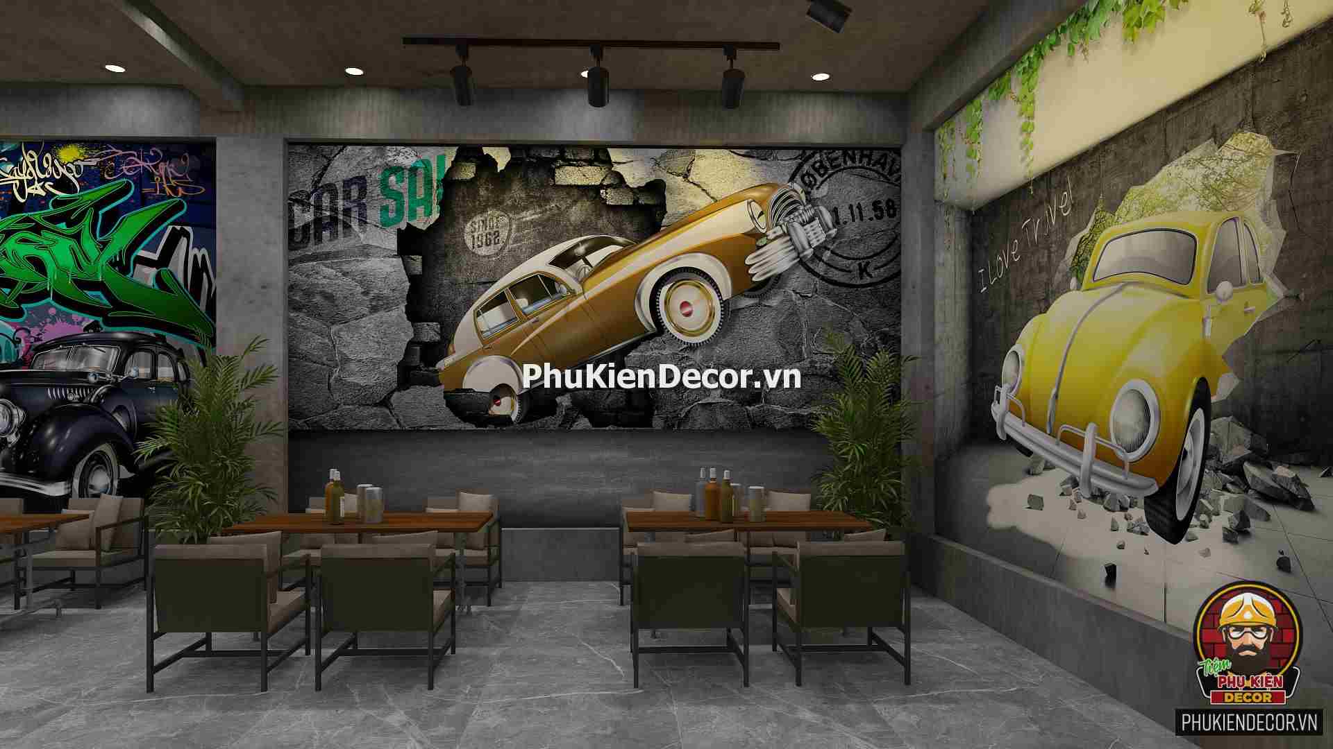 Tranh dán tường 3D Ô To cho tín đồ Đam mê Tốc độ, thích hợp Trang trí Nhà Hàng, Bar, Bia, Quán Nhậu Tranh dán tường 3D Ô To cho tín đồ Đam mê Tốc độ, thích hợp Trang trí Nhà Hàng, Bar, Bia, Quán Nhậu