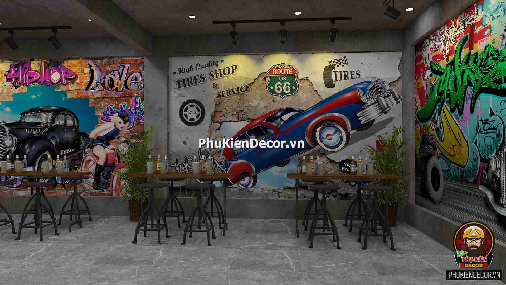 Tranh dán tường 3D Ô To cho tín đồ Đam mê Tốc độ, thích hợp Trang trí Nhà Hàng, Bar, Bia, Quán Nhậu Tranh dán tường 3D Ô To cho tín đồ Đam mê Tốc độ, thích hợp Trang trí Nhà Hàng, Bar, Bia, Quán Nhậu