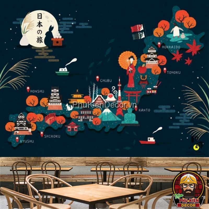 Tranh dán tường 3D địa danh Nhật Bản mới lạ Tranh dán tường 3D địa danh Nhật Bản mới lạ