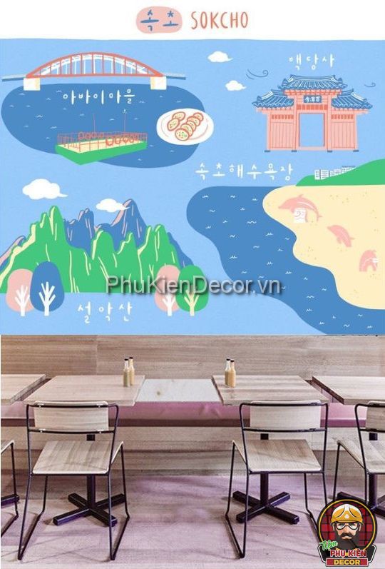 Tranh dán tường 3D địa danh phong cảnh Hàn Quốc sáng tạo, mới mẻ Tranh dán tường 3D địa danh phong cảnh Hàn Quốc sáng tạo, mới mẻ