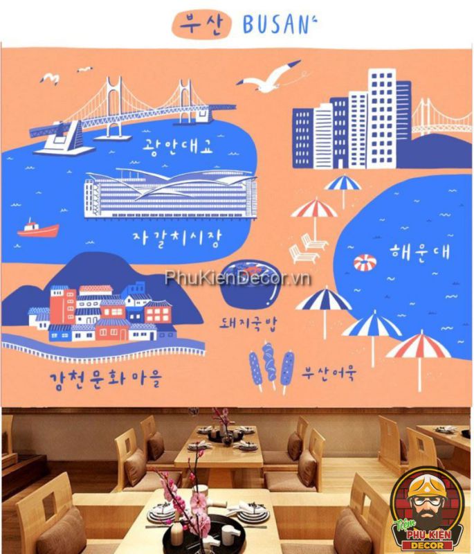 Tranh dán tường 3D địa danh phong cảnh Hàn Quốc sáng tạo, mới mẻ Tranh dán tường 3D địa danh phong cảnh Hàn Quốc sáng tạo, mới mẻ