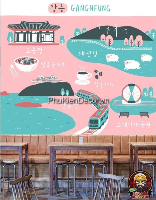 Tranh dán tường 3D địa danh phong cảnh Hàn Quốc sáng tạo, mới mẻ Tranh dán tường 3D địa danh phong cảnh Hàn Quốc sáng tạo, mới mẻ
