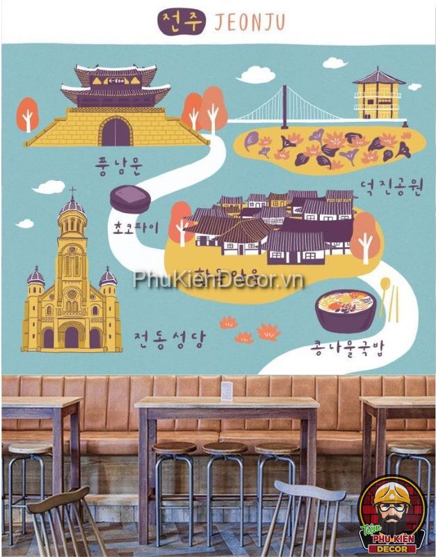Tranh dán tường 3D địa danh phong cảnh Hàn Quốc sáng tạo, mới mẻ Tranh dán tường 3D địa danh phong cảnh Hàn Quốc sáng tạo, mới mẻ
