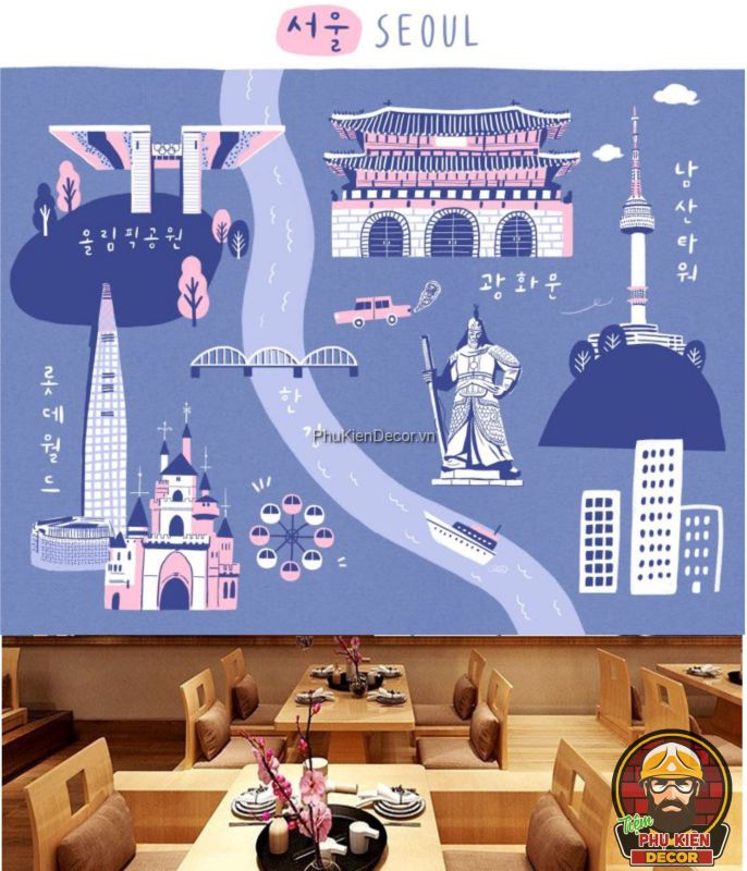 Tranh dán tường 3D địa danh phong cảnh Hàn Quốc Tranh dán tường 3D địa danh phong cảnh Hàn Quốc