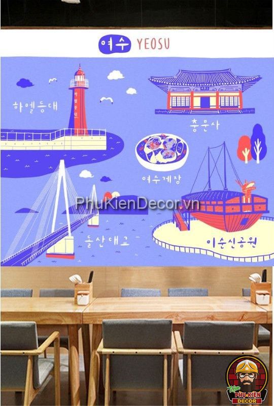 Tranh dán tường 3D địa danh phong cảnh Hàn Quốc sáng tạo, mới mẻ Tranh dán tường 3D địa danh phong cảnh Hàn Quốc sáng tạo, mới mẻ