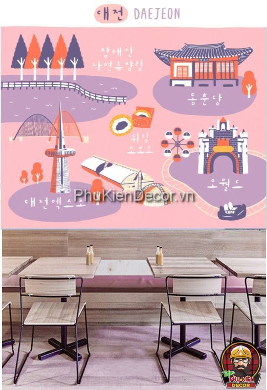 Tranh dán tường 3D địa danh phong cảnh Hàn Quốc sáng tạo, mới mẻ Tranh dán tường 3D địa danh phong cảnh Hàn Quốc sáng tạo, mới mẻ
