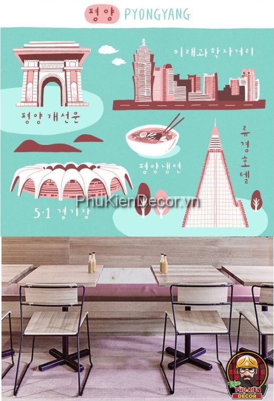 Tranh dán tường 3D địa danh phong cảnh Hàn Quốc sáng tạo, mới mẻ Tranh dán tường 3D địa danh phong cảnh Hàn Quốc sáng tạo, mới mẻ