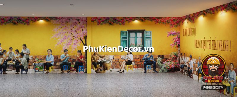 Tranh dán tường cuộc sống sinh hoạt Hà Nội Tranh 3D Phố Cổ Hà Nội in UV khổ nhỏ, bố trí phù hợp cho quán nhỏ hoặc góc tường phụ, mang lại cảm giác gần gũi và sâu lắng.