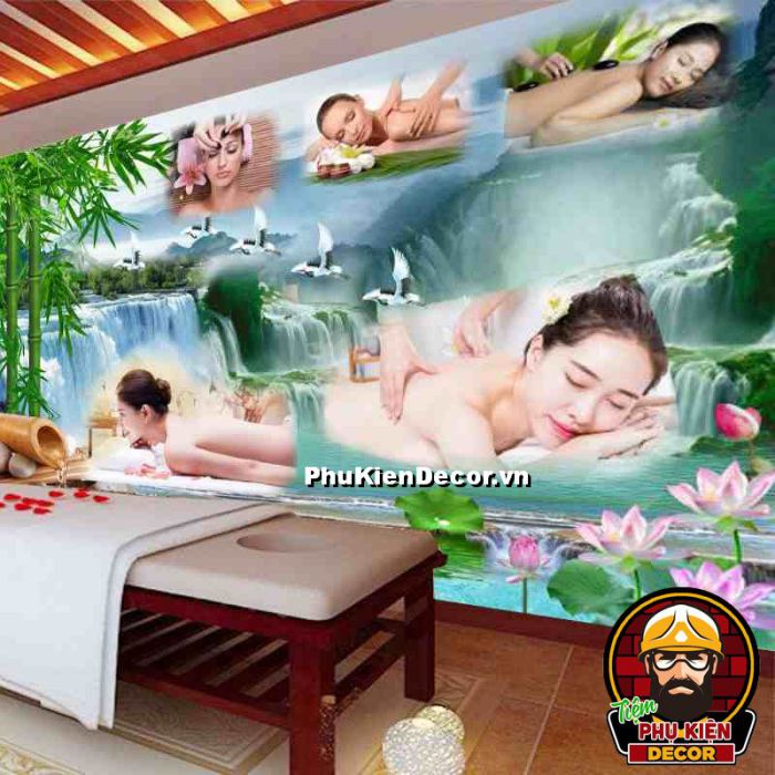 Tranh dán tường 3D kết hợp thiên nhiên giúp khách hàng dễ hòa mình vào không gian spa của bạn Tranh dán tường 3D kết hợp thiên nhiên giúp khách hàng dễ hòa mình vào không gian spa của bạn
