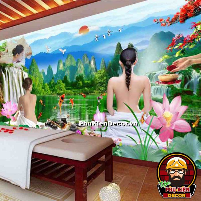 Tranh dán tường 3D kết hợp thiên nhiên giúp khách hàng dễ hòa mình vào không gian spa của bạn Tranh dán tường 3D kết hợp thiên nhiên giúp khách hàng dễ hòa mình vào không gian spa của bạn