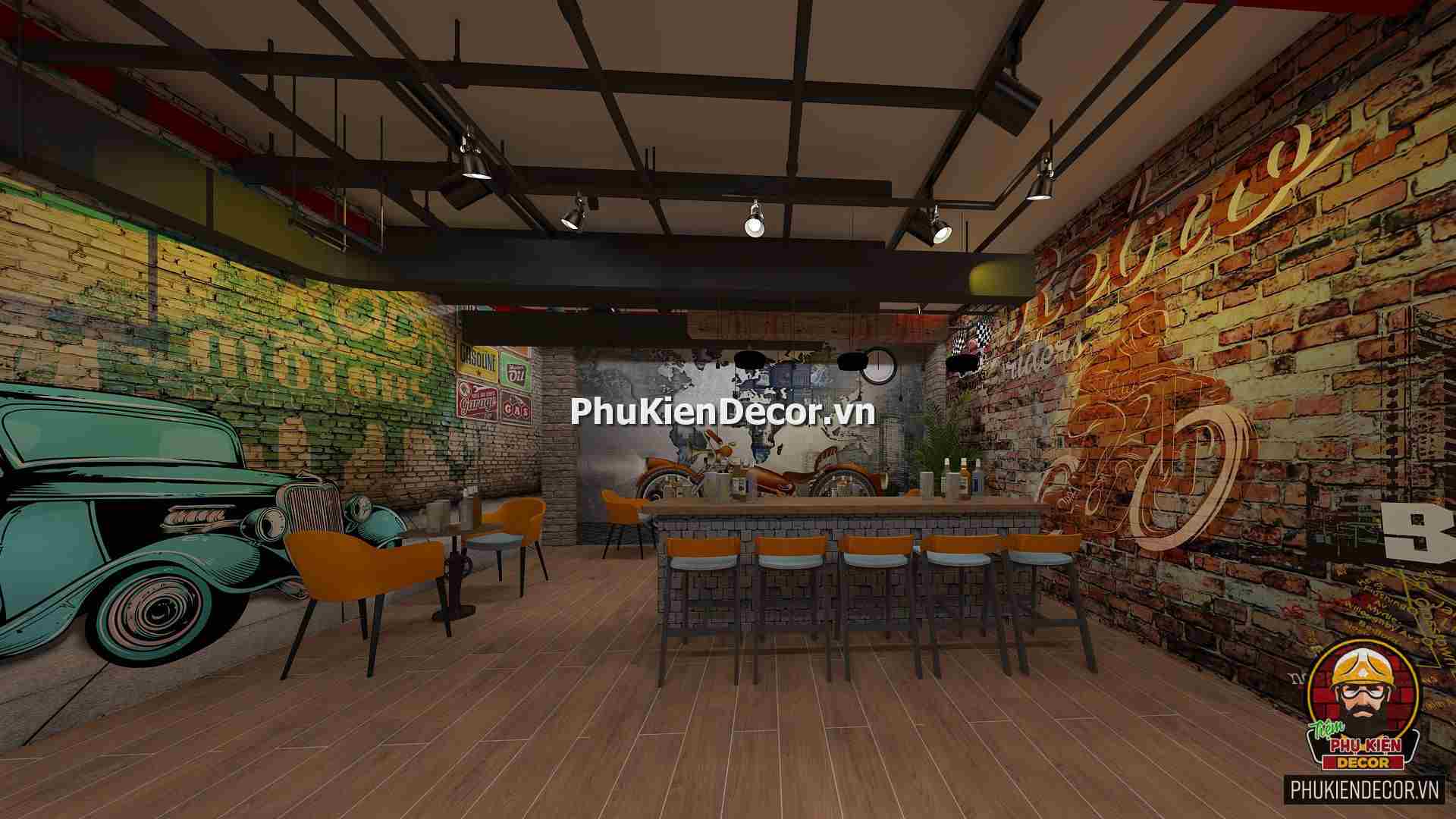 Tranh dán tường 3D moto xe máy thỏa đam mê xe đua tốc độ, xe phân khối lớn