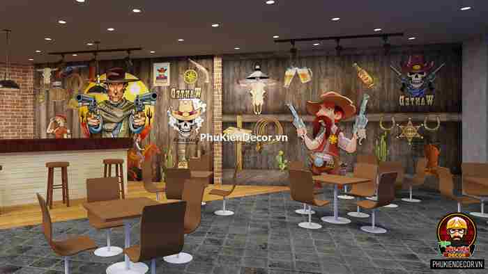Tranh dán tường 3D Phong cách Cao Bồi Viễn tây trang trí quán Bia, Rượu, Bar, Pub Tranh dán tường 3D Phong cách Cao Bồi Viễn tây trang trí quán Bia, Rượu, Bar, Pub