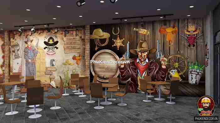 Tranh dán tường 3D Phong cách Cao Bồi Viễn tây trang trí quán Bia, Rượu, Bar, Pub Tranh dán tường 3D Phong cách Cao Bồi Viễn tây trang trí quán Bia, Rượu, Bar, Pub