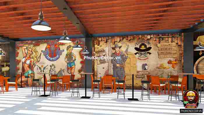 Tranh dán tường 3D Phong cách Cao Bồi Viễn tây trang trí quán Bia, Rượu, Bar, Pub Tranh dán tường 3D Phong cách Cao Bồi Viễn tây trang trí quán Bia, Rượu, Bar, Pub