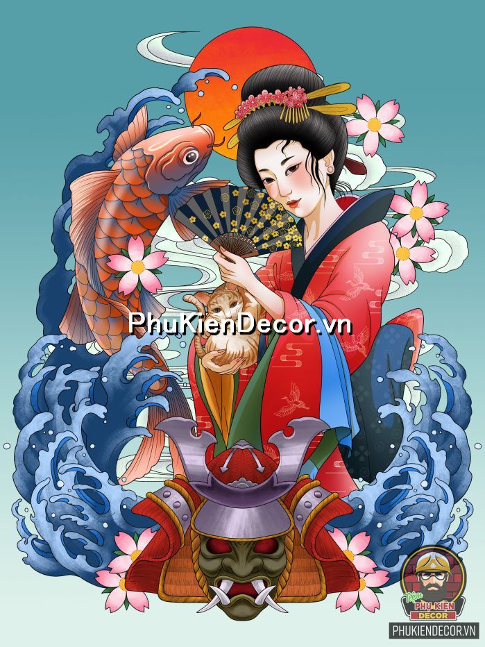 Tranh dán tường 3D phong cách Geishia mang đậm vẻ đẹp văn hóa truyền thống Nhật Bản Tranh dán tường 3D phong cách Geishia mang đậm vẻ đẹp văn hóa truyền thống Nhật Bản