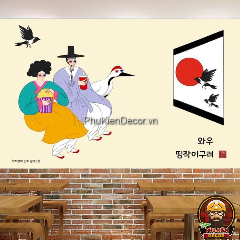 Tranh dán tường 3D phong cách Hàn Quốc hiện đại, mới lạ dành cho quán Cà Phê Tranh dán tường 3D phong cách Hàn Quốc hiện đại, mới lạ dành cho quán Cà Phê
