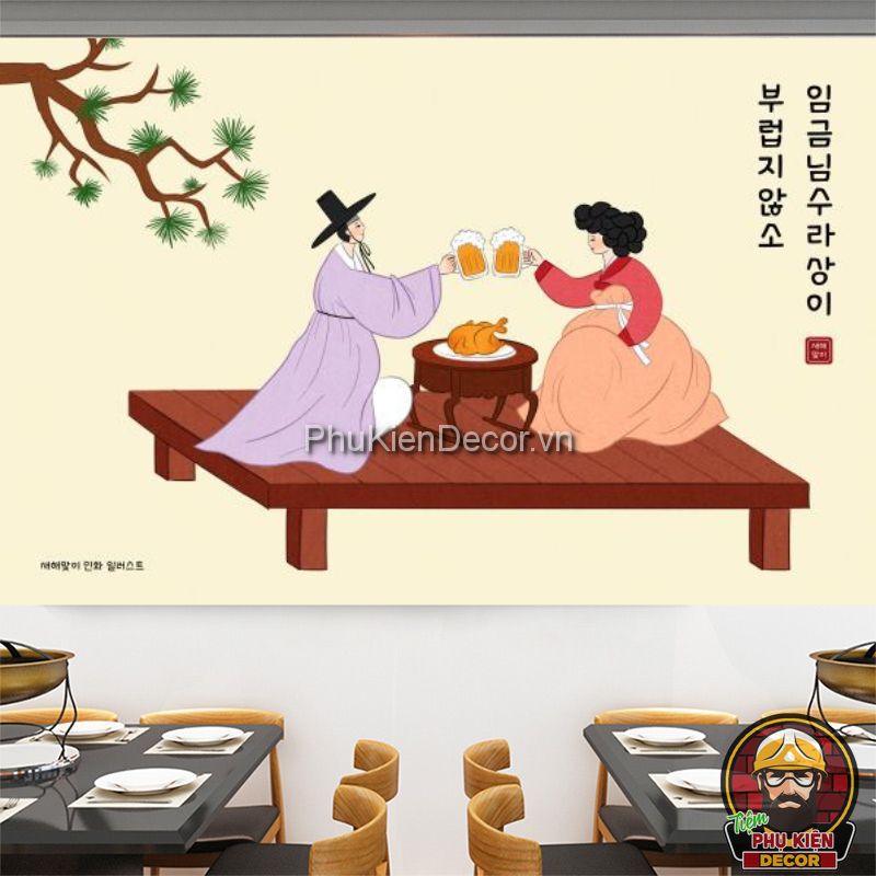 Tranh dán tường 3D phong cách Hàn Quốc dành cho Nhà Hàng, Quán Ăn Tranh dán tường 3D phong cách Hàn Quốc dành cho Nhà Hàng, Quán Ăn