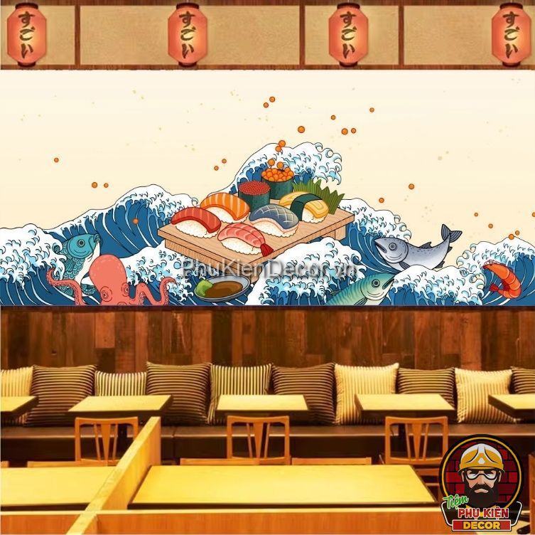 Tranh dán tường 3D ẩm thực Nhật Bản dành cho Nhà Hàng, Quán Ăn Tranh dán tường 3D ẩm thực Nhật Bản dành cho Nhà Hàng, Quán Ăn
