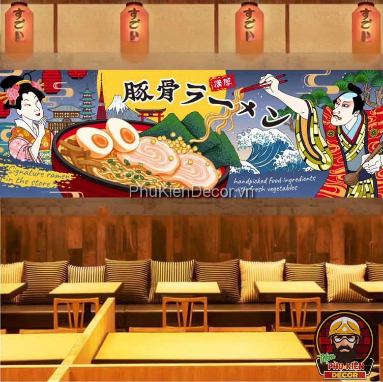 Tranh dán tường 3D ẩm thực mì Ramen Nhật Bản Tranh dán tường 3D ẩm thực mì Ramen Nhật Bản