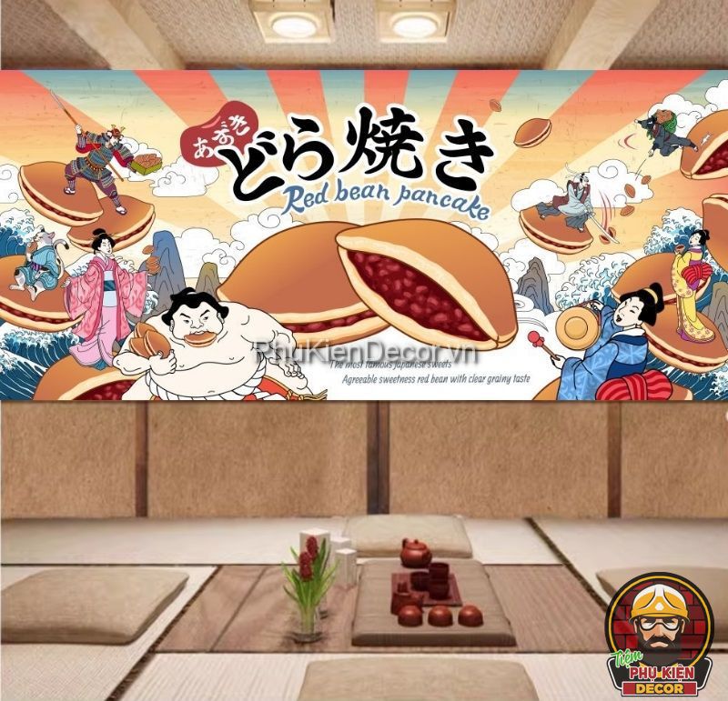 Tranh dán tường 3D ẩm thực bánh rán Nhật Bản Tranh dán tường 3D ẩm thực bánh rán Nhật Bản