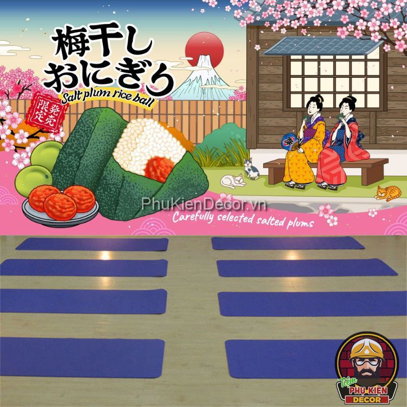 Tranh dán tường 3D ẩm thực cơm nắm Nhật Bản Tranh dán tường 3D ẩm thực cơm nắm Nhật Bản
