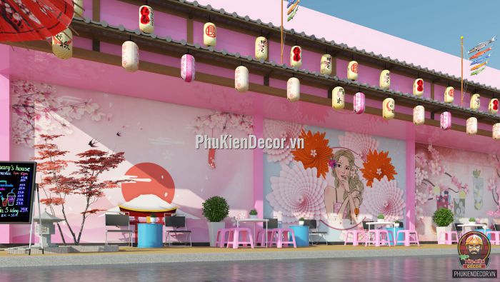 Tranh dán tường 3D cho Quán Trà sữa phong cách Hoa Anh Đào - Nhật Bản Tranh dán tường 3D cho Quán Trà sữa phong cách Hoa Anh Đào - Nhật Bản