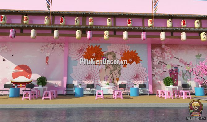 Tranh dán tường 3D cho Quán Trà sữa phong cách Hoa Anh Đào - Nhật Bản Tranh dán tường 3D cho Quán Trà sữa phong cách Hoa Anh Đào - Nhật Bản