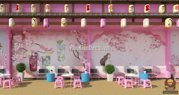 Tranh dán tường 3D cho Quán Trà sữa phong cách Hoa Anh Đào - Nhật Bản Tranh dán tường 3D cho Quán Trà sữa phong cách Hoa Anh Đào - Nhật Bản