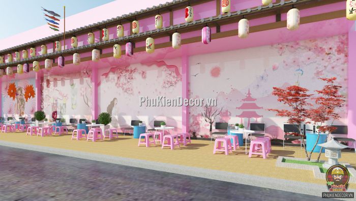 Tranh dán tường 3D cho Quán Trà sữa phong cách Hoa Anh Đào - Nhật Bản Tranh dán tường 3D cho Quán Trà sữa phong cách Hoa Anh Đào - Nhật Bản