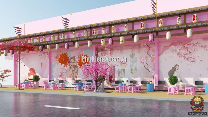 Tranh dán tường 3D cho Quán Trà sữa phong cách Hoa Anh Đào - Nhật Bản Tranh dán tường 3D cho Quán Trà sữa phong cách Hoa Anh Đào - Nhật Bản