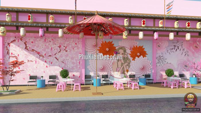 Tranh dán tường 3D cho Quán Trà sữa phong cách Hoa Anh Đào - Nhật Bản Tranh dán tường 3D cho Quán Trà sữa phong cách Hoa Anh Đào - Nhật Bản