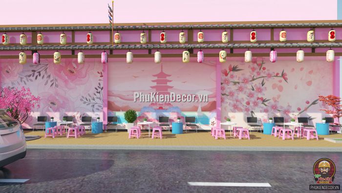 Tranh dán tường 3D cho Quán Trà sữa phong cách Hoa Anh Đào - Nhật Bản Tranh dán tường 3D cho Quán Trà sữa phong cách Hoa Anh Đào - Nhật Bản