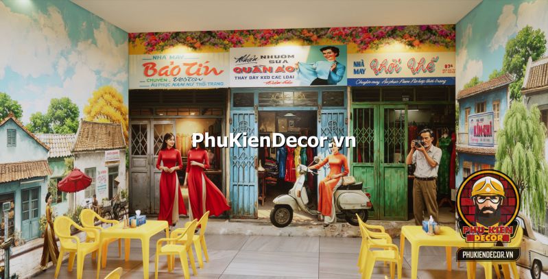 Tranh 3D Sài Gòn xưa đẹp nhất Mẫu tranh 3D đẹp nhất tái hiện khung cảnh Sài Gòn xưa – từ xe lam đến nhà phố cổ.