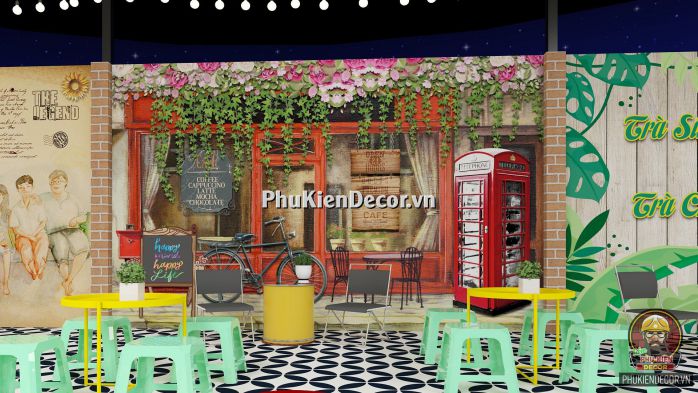 Tranh dán tường 3D phong cảnh Châu Âu trang trí Quán Trà sữa Tranh dán tường 3D phong cảnh Châu Âu trang trí Quán Trà sữa