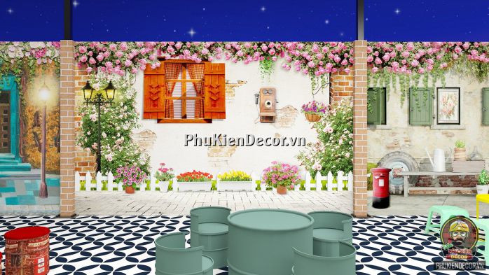 Tranh dán tường 3D phong cảnh Châu Âu trang trí Quán Trà sữa Tranh dán tường 3D phong cảnh Châu Âu trang trí Quán Trà sữa